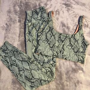 Green snake print workout set